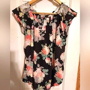 LC Lauren Conrad floral cap sleeve blouse top size Small